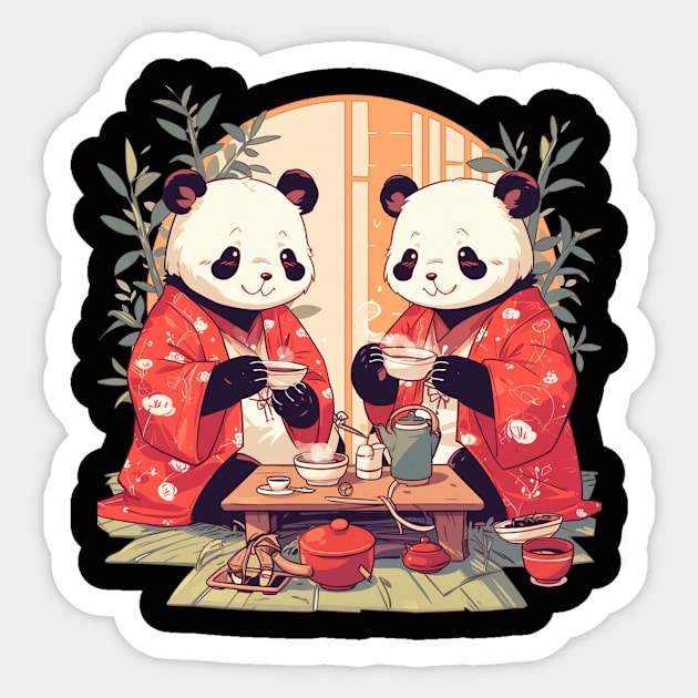 Panda Japanese Tea Ceremony - Panda Bear Japanese Sticker by Anassein.os